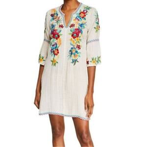 Johnny Was Nandi Flare Sleeve 100% Linen Tunic Dress. In Chantal Gauze.